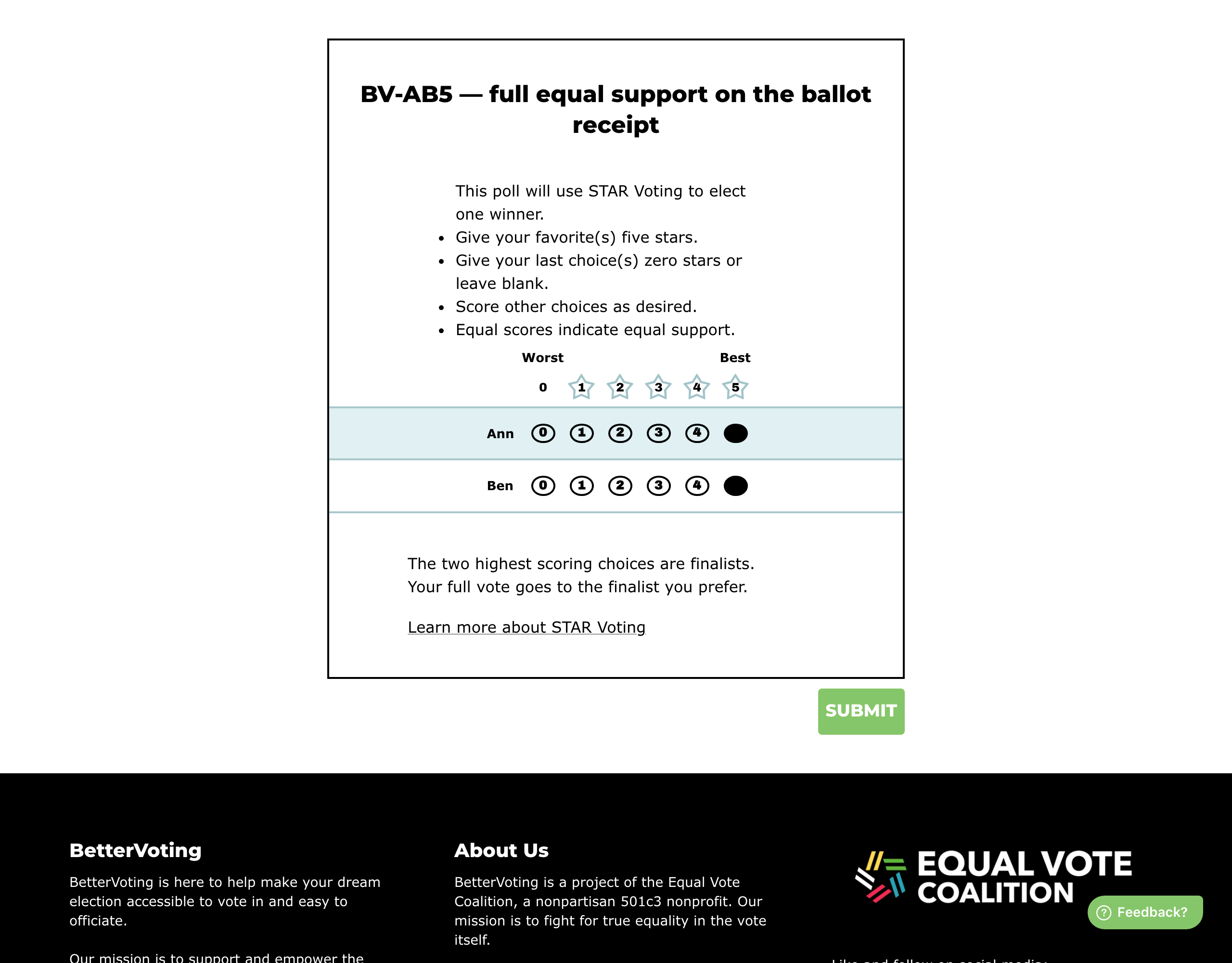 Ballot with 5 and 5
