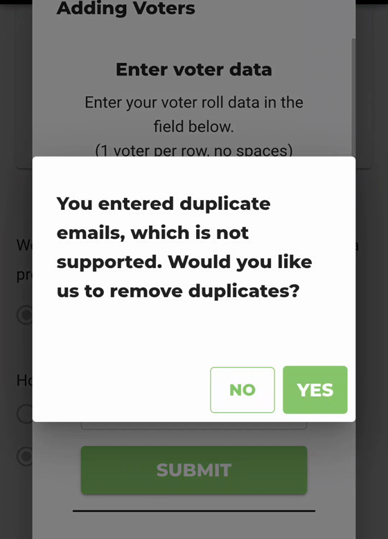 Duplicate prompt, in voter-ID mode, with no email anywhere